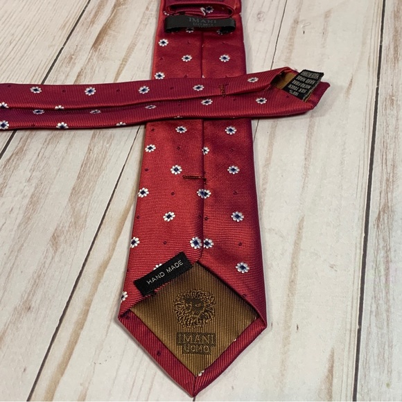 IMANI UOMO Red with Silver Floral Pattern Skinny Tie 2.5” Wide 60” Long - Picture 3 of 6